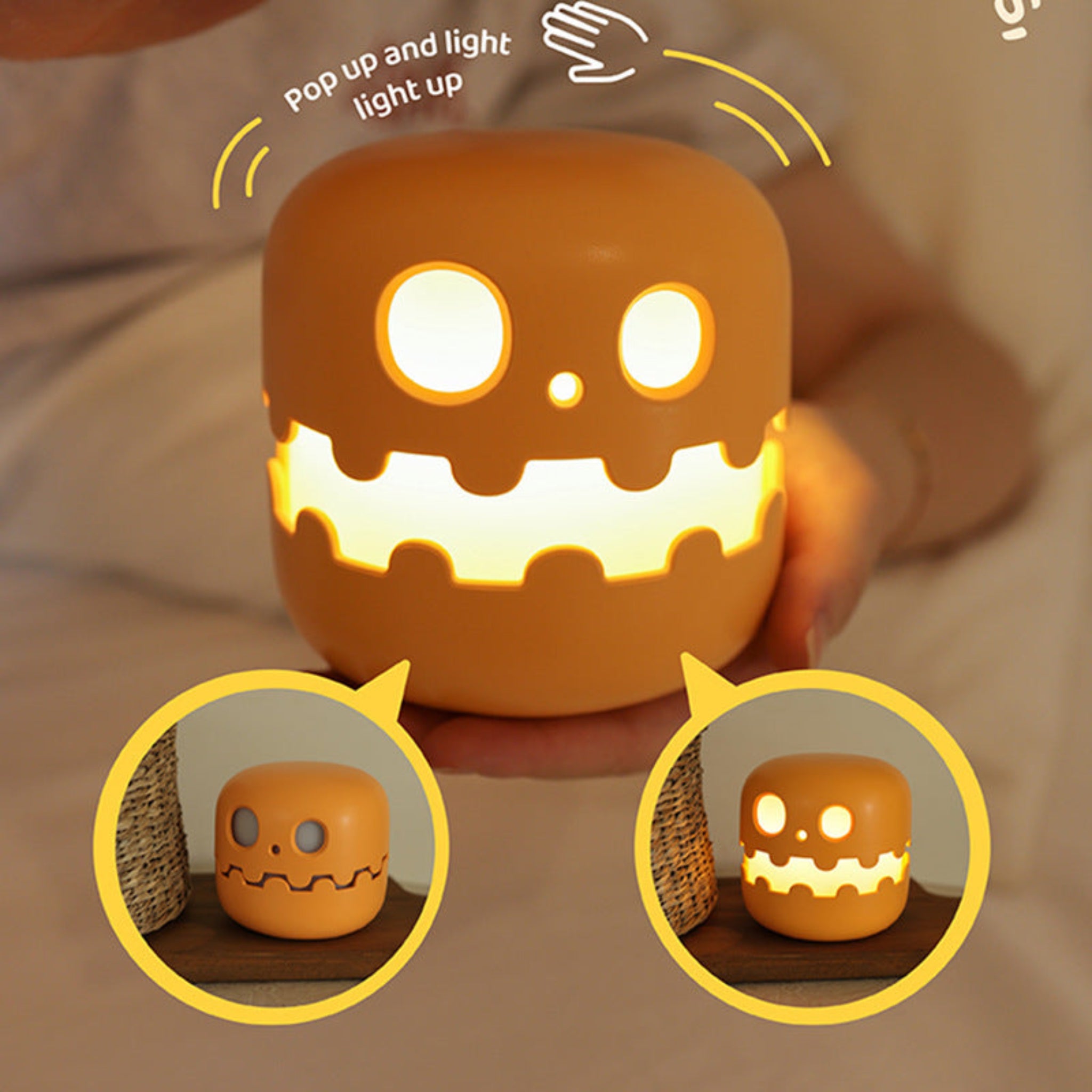 Glow-o-Ween Pumpkin Lamp Bedside Halloween Funny Decoration Ambience Light